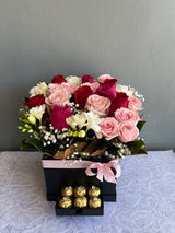 Red and Pink Rose Box with Chocolates