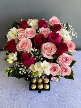 Red and Pink Rose Box with Chocolates